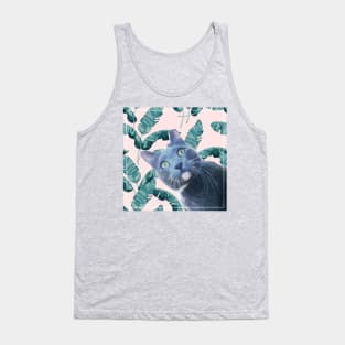 Summer of Roger the Cat Pastel Pink Palm Leaves Tank Top